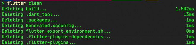 Output of Flutter clean command
