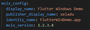 Configuration for MSIX packages in pubspec.yaml