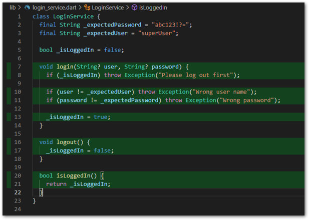 Covered lines by tests in Visual Studio Code