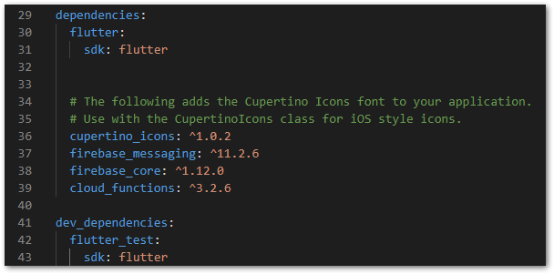 Required Firebase packages in pubspec.yaml