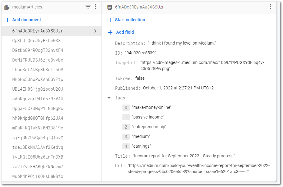 Screenshot of Cloud Firestore by author