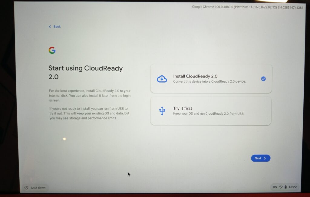 Option to try out ChromeOS Flex without a full installation