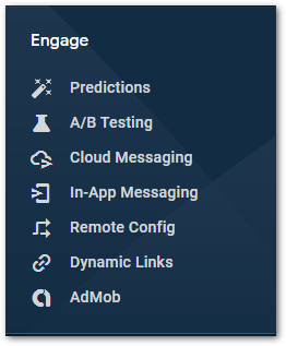 Menu overview on the Firebase page