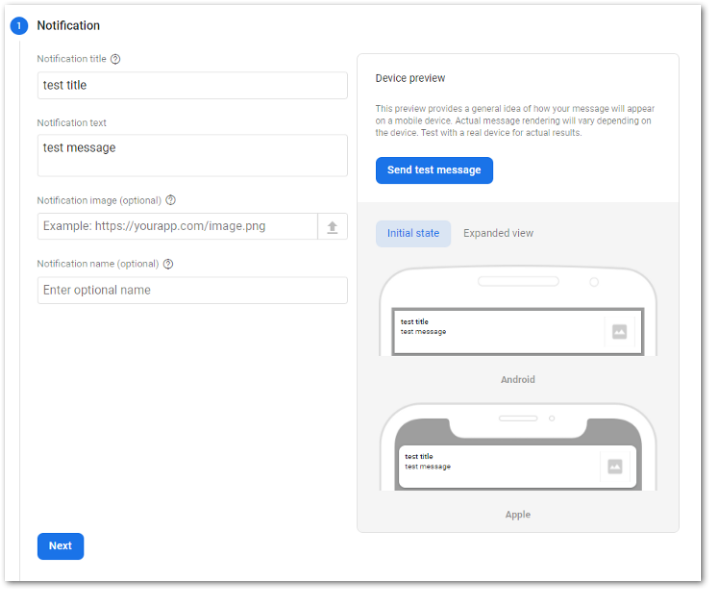 Send a test message with Cloud Messaging