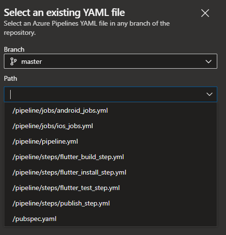 YAML file selection for a build pipeline in Azure DevOps