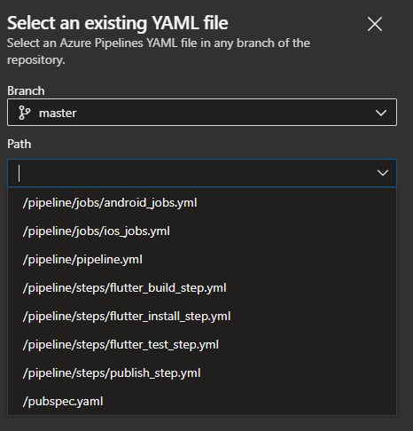 YAML file selection for a build pipeline in Azure DevOps