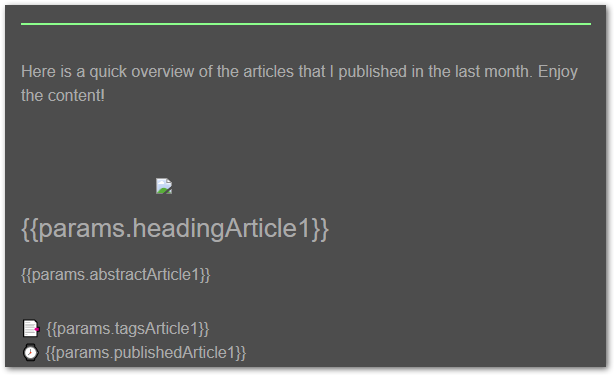 Screenshot of the newsletter template with parameters by author