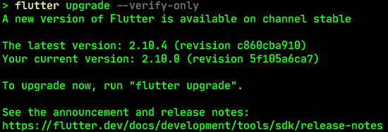 Output of Flutter upgrade command