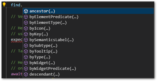 Auto-completion options of the Finder class in VS Code by author