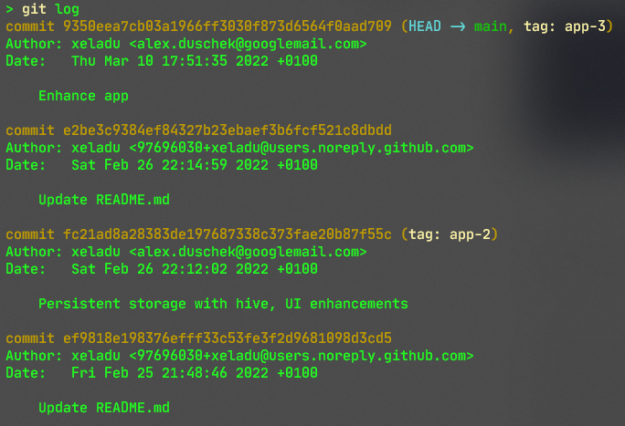 Git log with commit ids