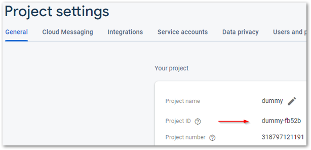 Firebase project settings screenshot by author