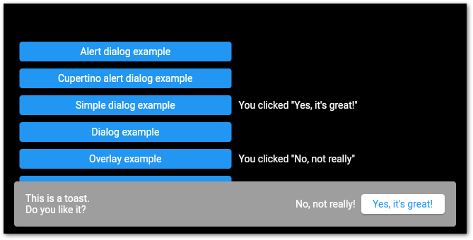 Flutter SnackBar example by author