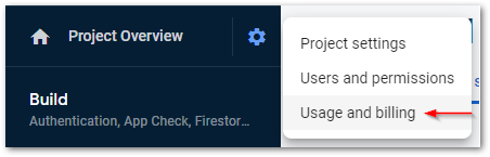 Firebase usage and billing link screenshot by author