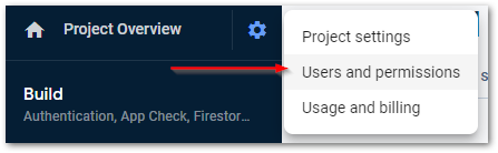 Firebase users and permissions link screenshot by author