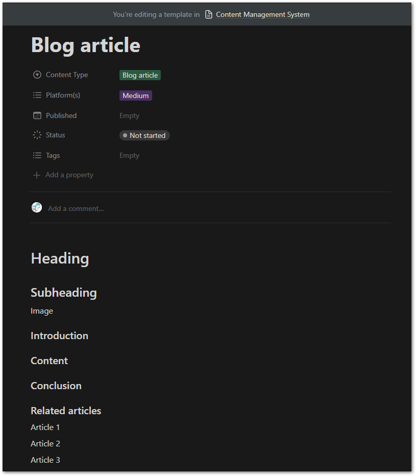 Create a template for a blog item in Notion
