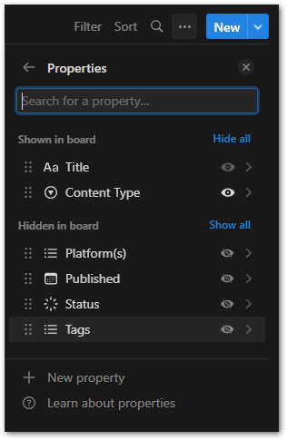 Configure visible properties of a layout in Notion