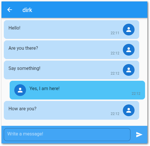 Sending and receiving messages with a chat partner in Flutter Firebase Chat app.