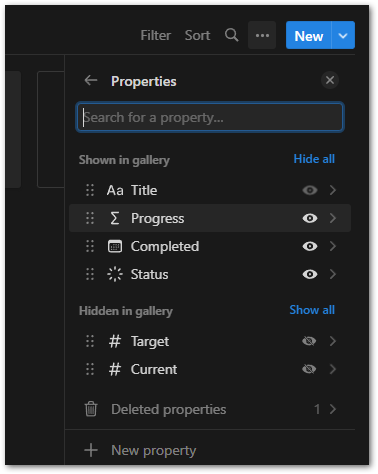 Property view options in Notion