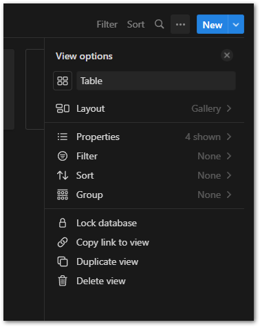Database view options in Notion