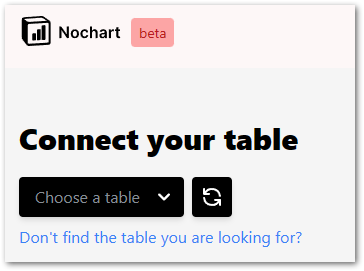 Choose a table that acts as a data source for your charts in Nochart
