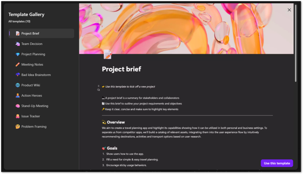 Screenshot of Microsoft Loop Template Gallery. There is not much to discover yet.